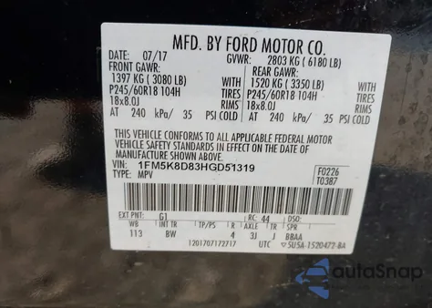 2017 Ford Explorer Xlt z USA, uszkodzony, nr VIN 1FM5K8D83HGD51319